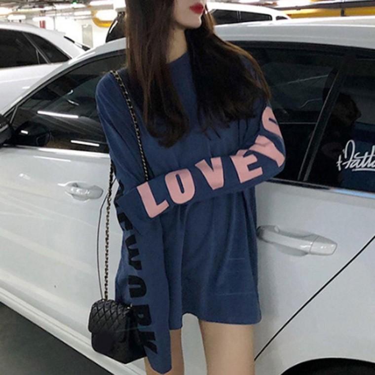 여성 레터링 포인트 루즈핏 핑크 블루 긴팔 티셔츠 여자 여름 커플티 반팔티 커플시