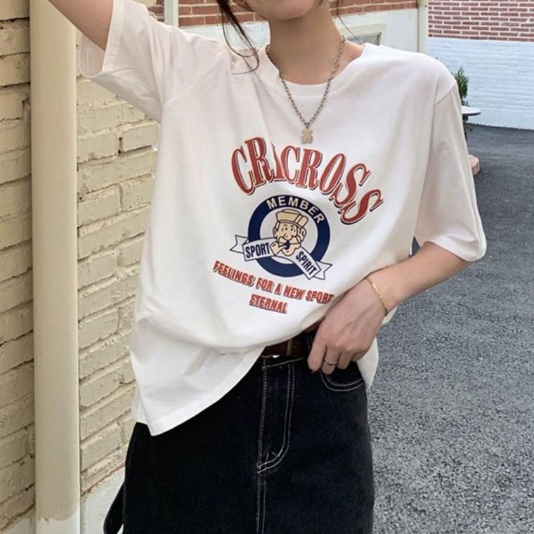 여성 루즈핏 반팔 티셔츠 여름 프린팅 화이트 반팔티 여자 레터링 기본 데일리 예쁜