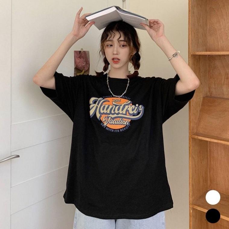 여자 영문 오렌지 라운드 반팔 티셔츠 여성 U넥 반팔티 이너 여름 기본 얇은 시원한