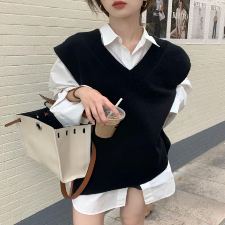 봄옷 조끼 레이어드 2컬러 여자 데이트룩 여성의류 캐시울 여름옷 가을옷