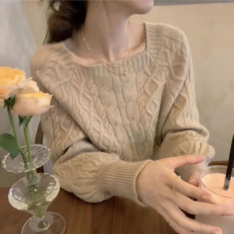 봄옷 4컬러 여성의류 여름옷 데이트룩 스퀘어넥 데일리 여자 니트티 가을옷