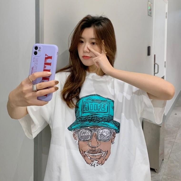 여자여름니트티 크롭탑 흰 티셔츠 여자 면티 반팔티 크롭티 민트모자맨