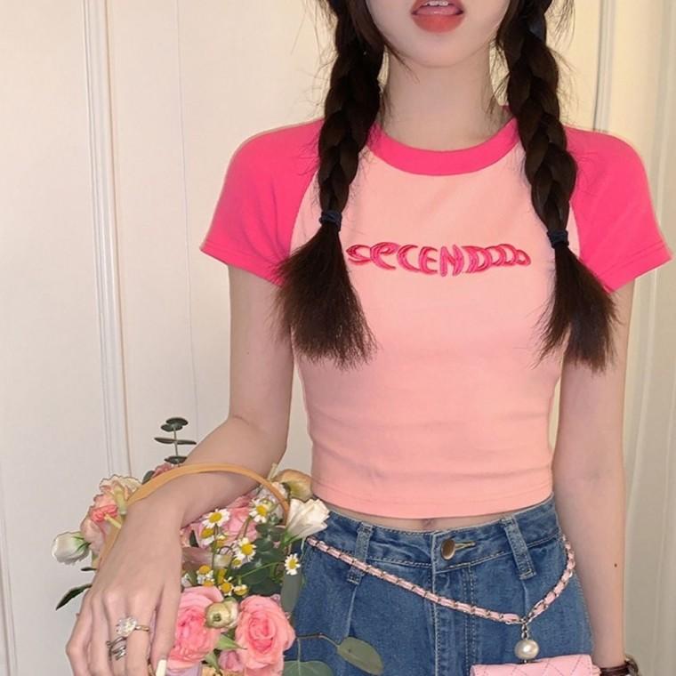 여자 캐주얼티셔츠 크롭 믹스 빈티지 2 패션티셔츠 여름티셔츠 여성티셔츠