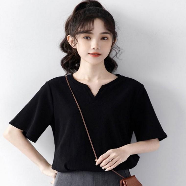 기본 빅사이즈반팔티 브이넥 여름반팔 여성 무지 여자반팔티 반팔 티셔츠