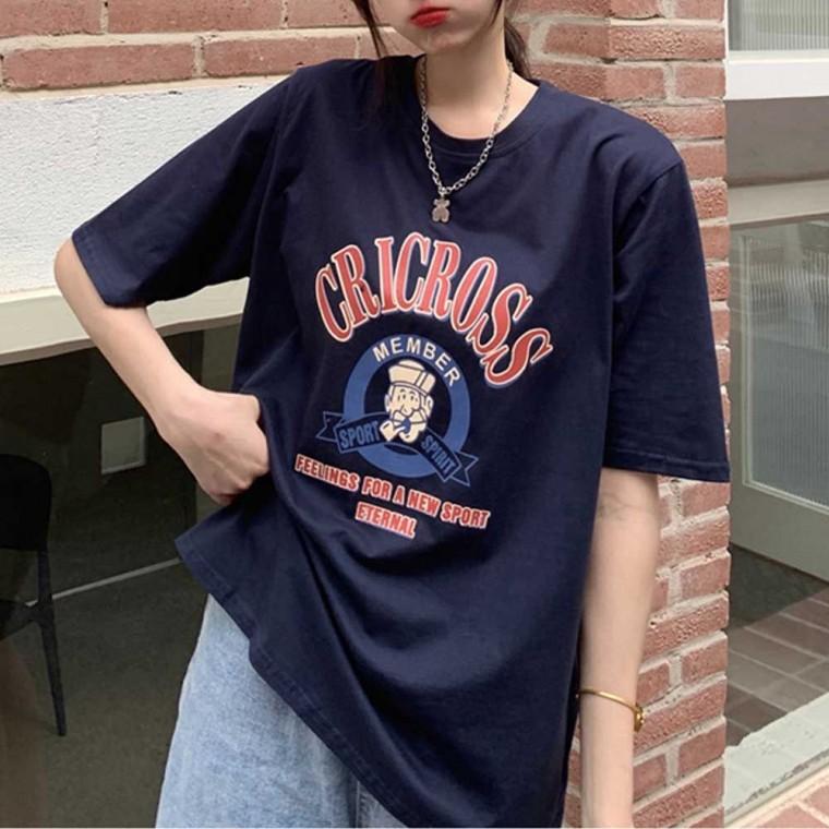 오버사이즈반팔 여름티셔츠여자박스티 여자오버핏반팔 핏 반팔라운드티 프린트