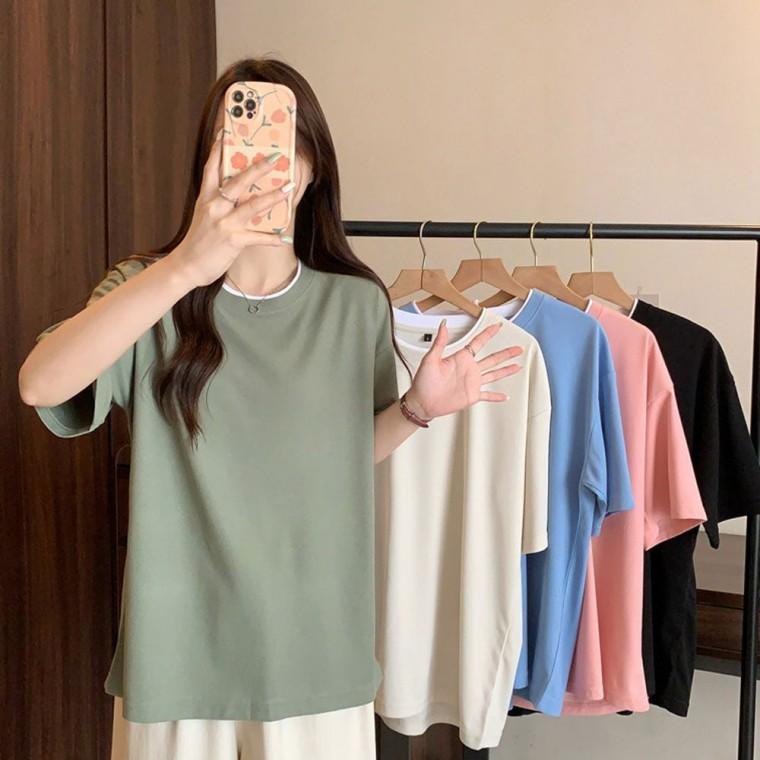 여성티셔츠 패턴 박스티 여성반팔티 심플 배색 여름맨투맨 시스루티셔츠