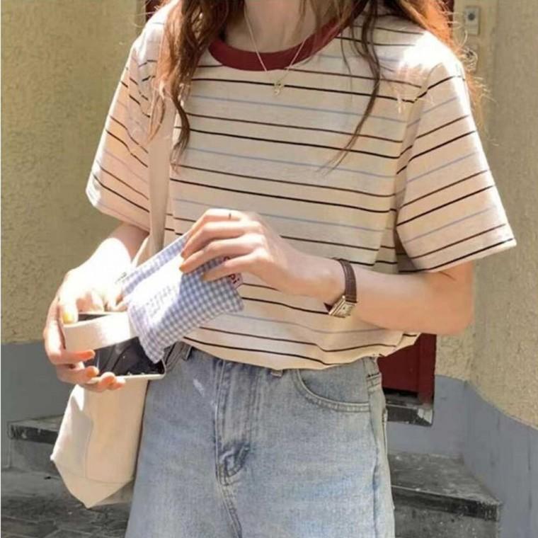 스트라이프티 여성반팔티 스트라이프반팔티 줄무늬 여름 라운드 여성티셔츠