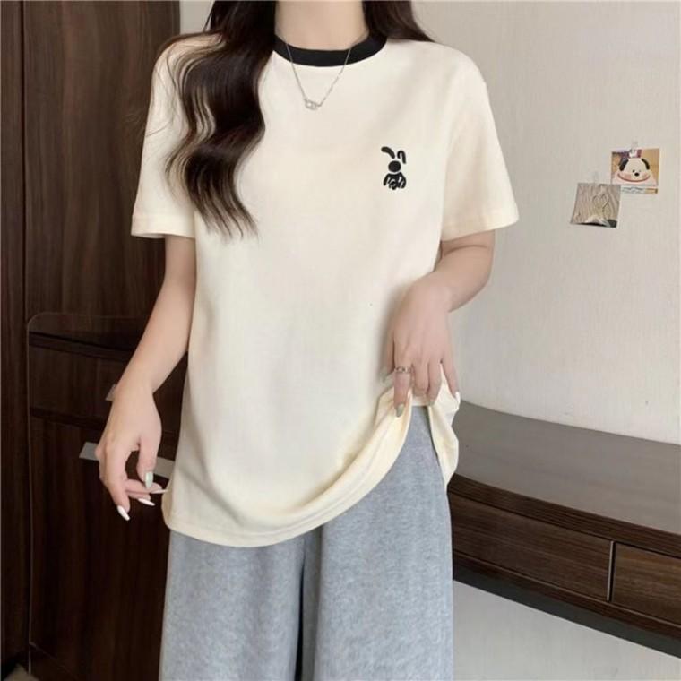 여성면티 라운드티 숏슬리브 반팔티셔츠 라운드넥 자수 반팔티 여름반팔 여자