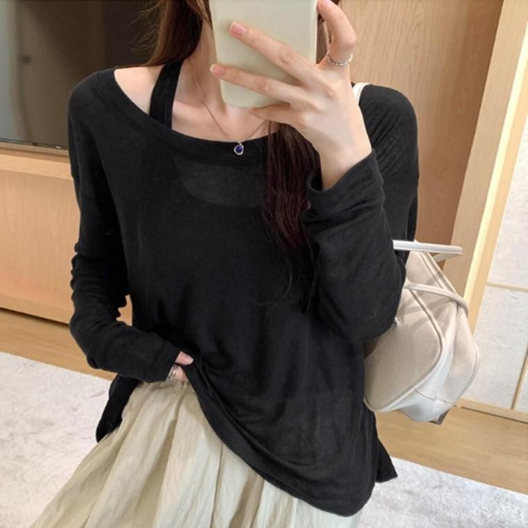 슬리브리스 여자긴팔티 여름티셔츠 청바지와잘어울리는 베이직코디 여성이너티