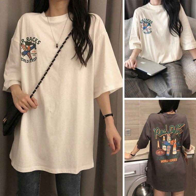 여성 빅 프린팅 오버핏 스타일 루즈핏 반팔티 티셔츠 박스핏 여름 빅사이즈 무지 여자
