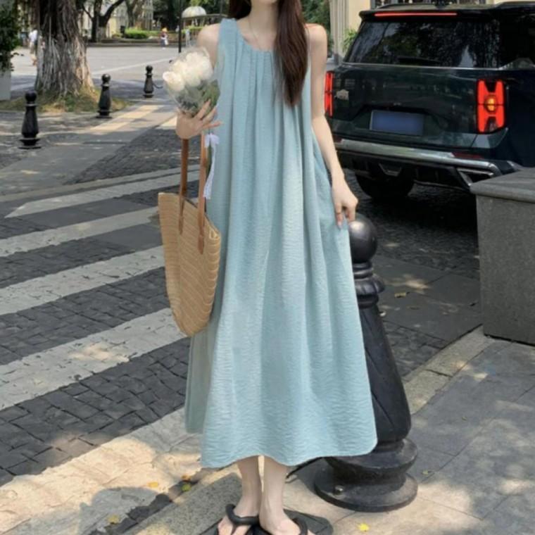 여성 무드플로우 민소매 롱 원피스 데일리 휴양지 여행 플레어 여름 치마 바캉스룩 맥시 원피스 나들이룩