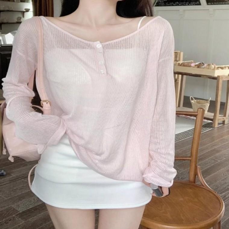 티셔츠 여리 루즈핏 여름 여자 레이어드 시스루 얇은