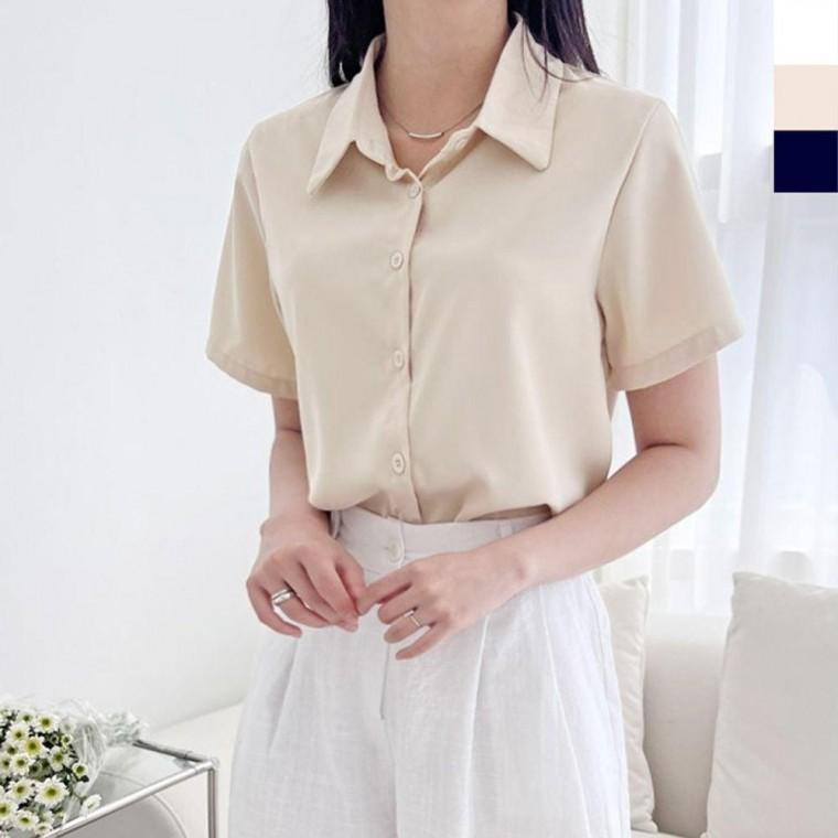 여자셔츠 실크 셔츠 차르르 여름 여성 오피스 반팔셔츠 시원한 블라우스 반팔 카라넥