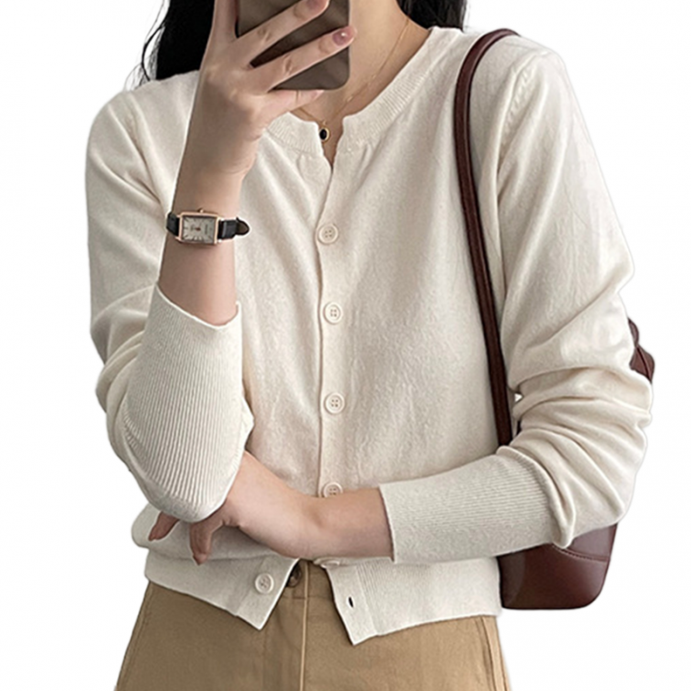 나프커 아이보리 여성 니트 라운드넥 가디건 봄 여름 가을 여성가디건 얇은 크롭 니트가디건 간절기 아우터
