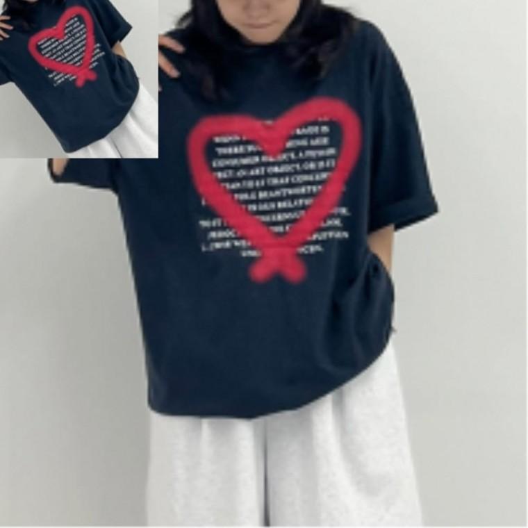LN 여성 루즈핏 러브레터 반팔티 여름 여자 빅사이즈 티셔츠 라운드 넉넉한핏 라운드넥