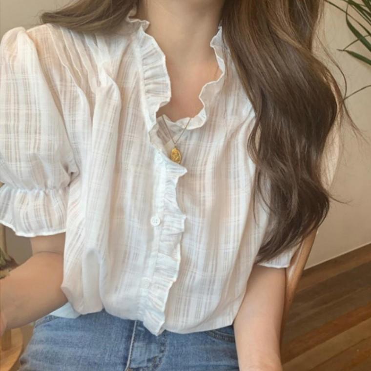 여름 여성 반팔 프릴 블라우스 데이트 외출 오피스룩 여성복 0420
