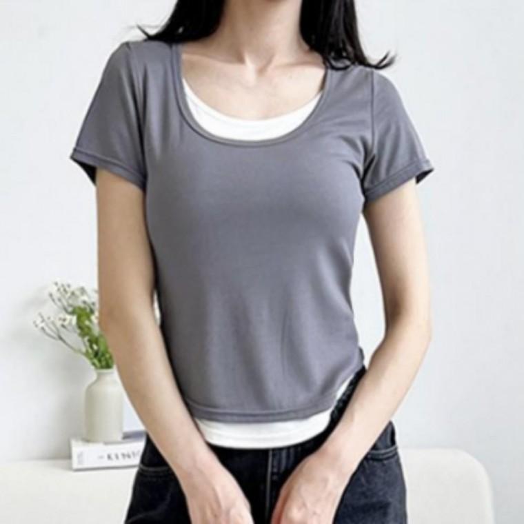 여자 여성 반팔 티셔츠 여름 기본 베이직 데일리 캐주얼 슬림 무지 레이어드 배색 이너 오피스룩 상의