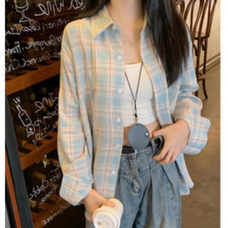 여성 3컬러 여유핏 봄 여름 얇은 체크패턴 셔츠 남방 상의