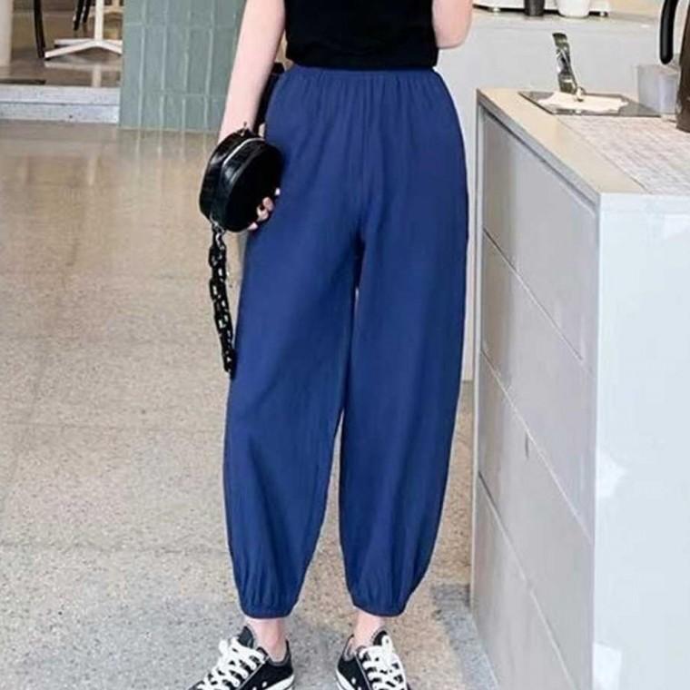 공항 배기 여행 팬츠 룩 벌룬 밴딩 여름 여자 패션
