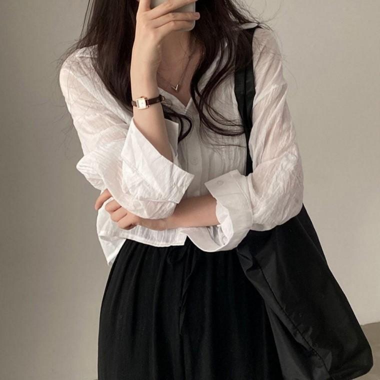 여성 여유핏 시스루 봄 여름 숏 셔츠 남방 4컬러 크롭 시스루 셔츠 반팔 상의