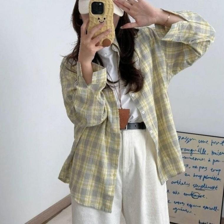 여성 3컬러 가벼운 여유핏 봄 여름 얇은 체크패턴 셔츠 남방