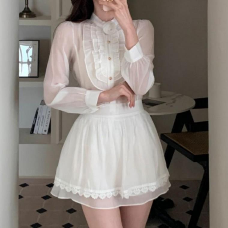 블라우스 고급 셔츠 긴팔 봄가을 차이나넥 여성 정장룩 여성블라우스 레이스 여름블라우스 긴팔셔츠