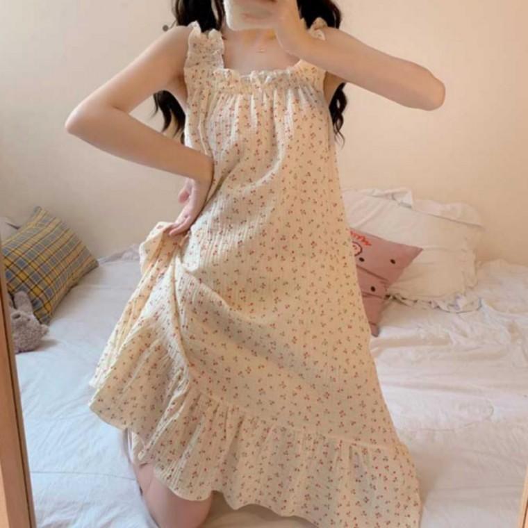 슬립원피스여자슬립 여름 홈웨어 형 패턴 민소매 잠옷 원피스 여자 나시 홈웨어원피스끈슬립