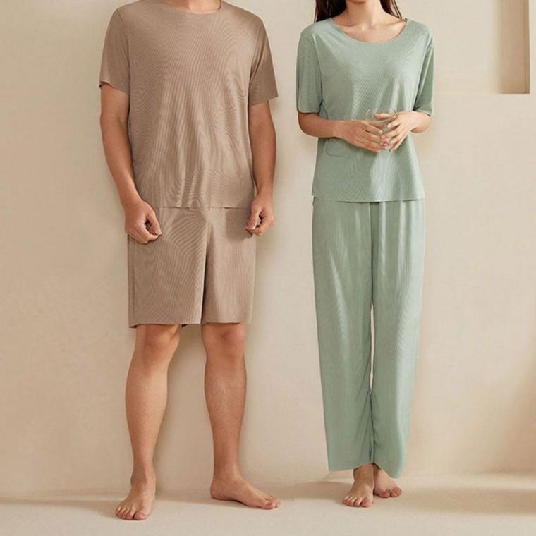 남성 여성 여름 시원 통풍 커플 홈웨어 상하의 세트 여자 잠옷 실크 속옷 나시 체크