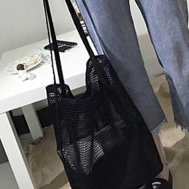 여름 나들이룩 여행 코디 내추럴 네트백 여자 가방