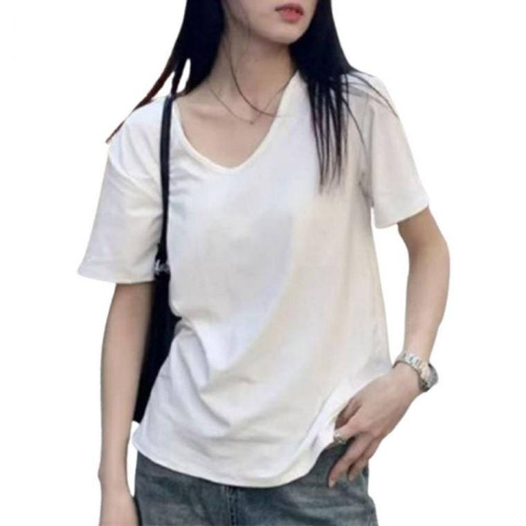 여성 여름 여리핏 기본 이너 무지 브이넥 반팔 티셔츠