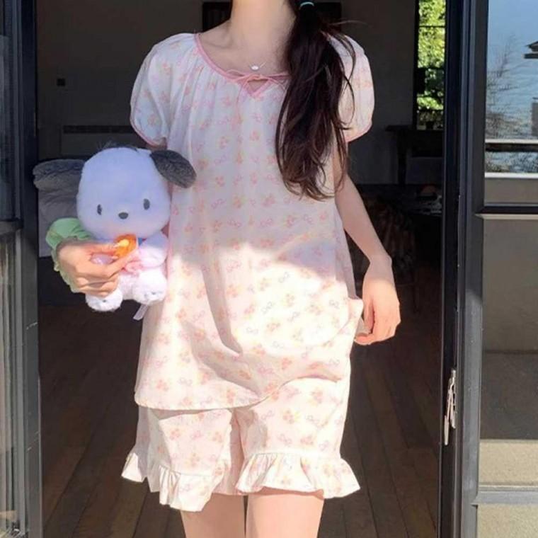 여행 준비 반팔 여름 상하의 세트 핑크 여자 잠옷