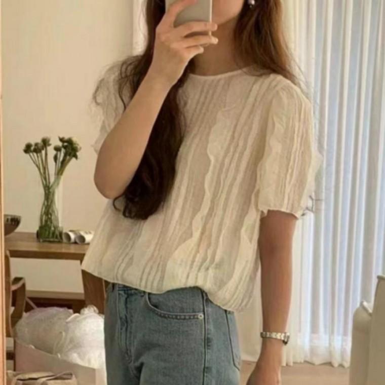 여성 크링클 프릴 여리핏 반팔 블라우스 여름 셔츠 하객 데이트룩