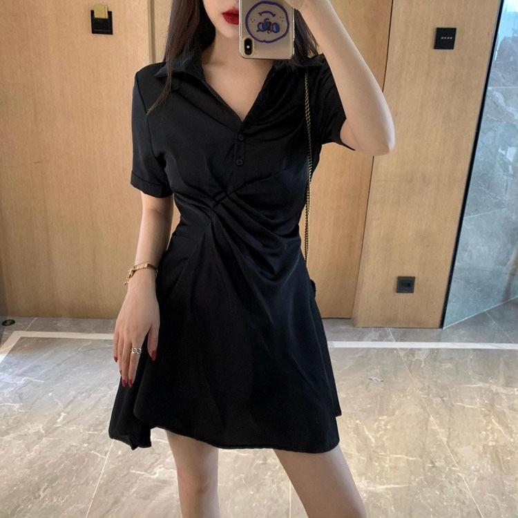 여름 출근룩 파티룩 허리주름 날씬라인 블랙 원피스