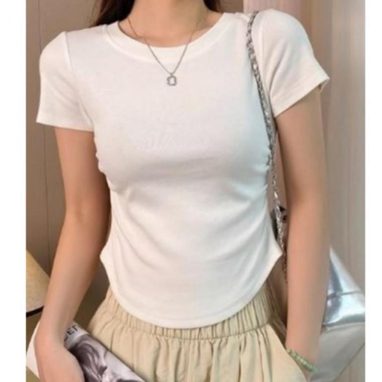 크롭 셔링 반팔 티셔츠 여성 셔링티 반팔티 여름 슬림 데일리