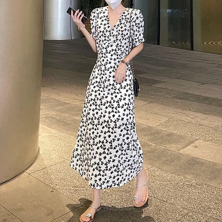 허리조절 브이넥 롱원피스 여성 여름 데일리룩