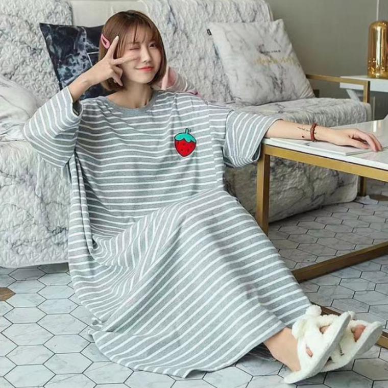 여성 단가라 홈웨어 롱 원피스 반팔 루즈핏 빅사이즈 편한 여름 데일리룩