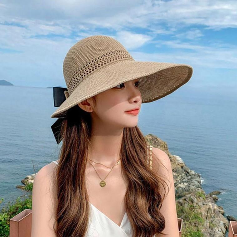 여성 여름 휴가 바닷가 패션 모자 빅리본 돌돌이 라피아햇 비치캡 왕골 라탄 밀짚모자