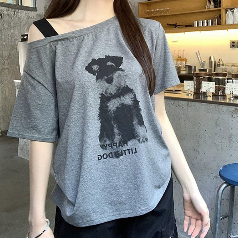 여자 여름 언발 오프숄더 반팔 데일리 티셔츠