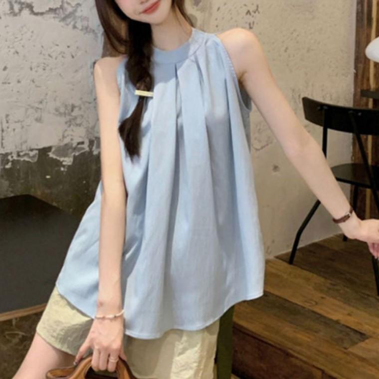 여름 여자 나시 블라우스 1P 홀터넥 뱃살커버 셔츠