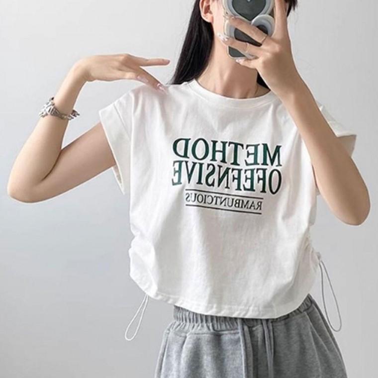 레터링 여자 스트링 반팔티 1P 베이직 여름 티셔츠