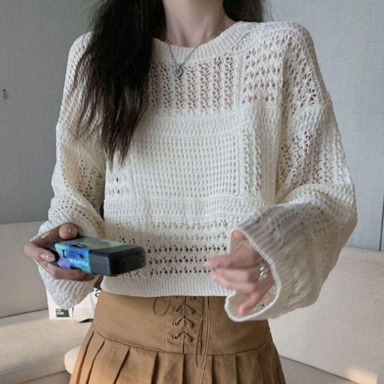 시스루 여자 그물 짜임 니트 화이트 1P 여름 커버업