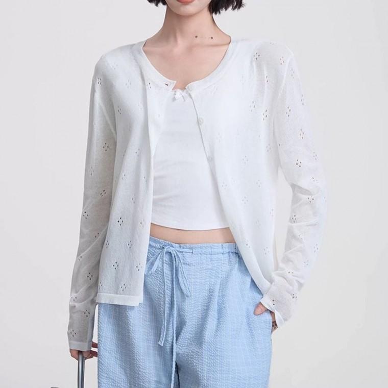 여성 루즈핏 니트 가디건 얇은 자외선차단 여름 비치웨어 아우터 원피스코디용 자켓