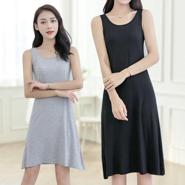 라운드 나시 원피스 모달 스판 프릴 미디 스커트 여름 미니 라인 여자홈웨어 잠옷