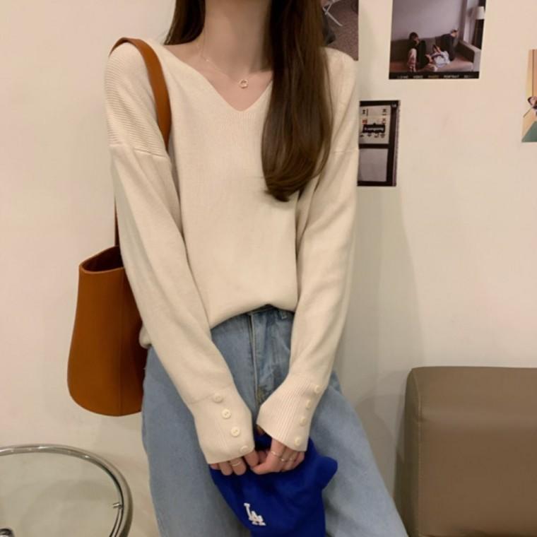 4컬러 봄옷 부드러운 가을옷 여름옷 브이넥 여자 데이트룩 원단 니트 골지