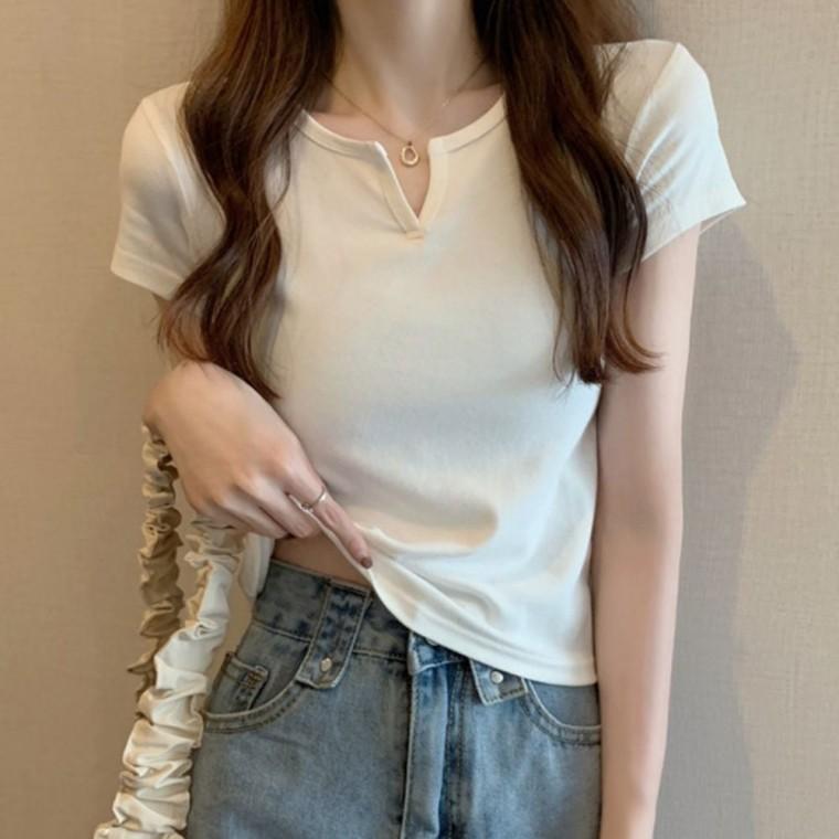 앞트임 여름 브이컷 기본티 무지티 라운드티 이너티셔츠 여성 베이직반팔