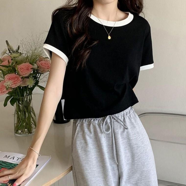 여성 캐주얼 3컬러 반팔티셔츠 여름 꾸안꾸룩 크롭티셔츠 크롭 반팔티