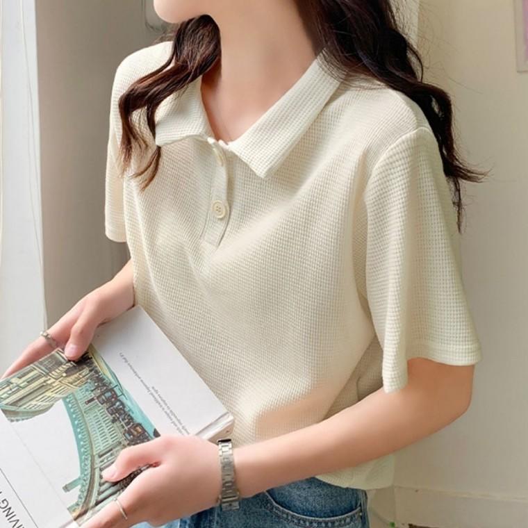 카라 반팔티셔츠 시원한 여성티셔츠 여름 라운드반팔티 가볍고 카라티셔츠