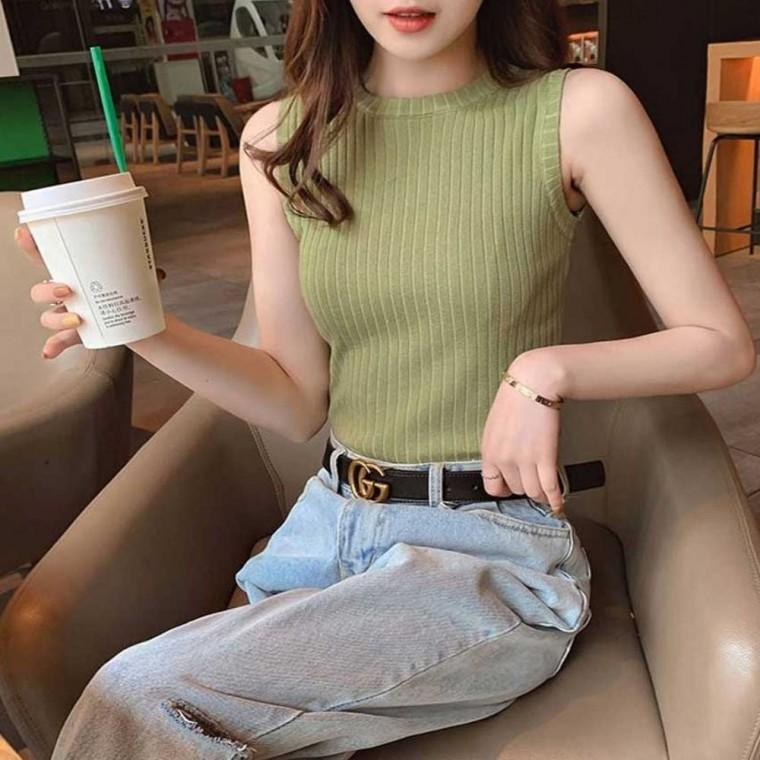 데일리티셔츠 민소매티 패션상의 여성 빈티지무드 심플 골지 여름티셔츠