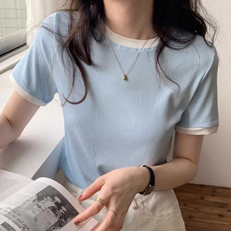 라운드넥 꾸안꾸 나들이룩 데일리룩 여름티셔츠 썸머골지 여리핏 캐주얼룩