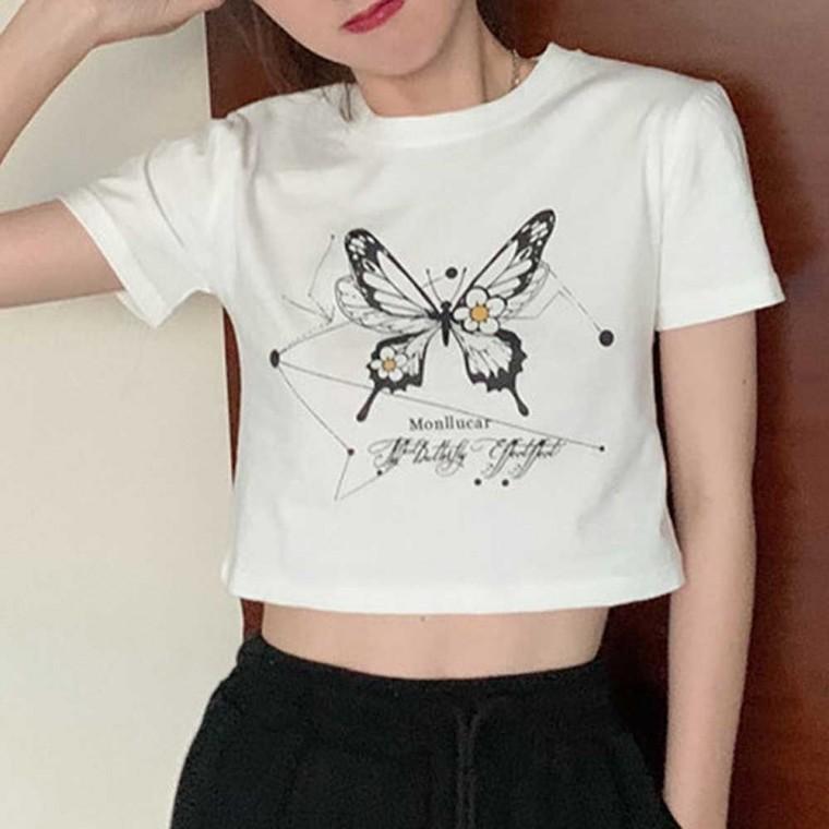 여성티셔츠 크롭반팔티 크롭 나시티 나비 반팔티셔츠 이너티 여름맨투맨